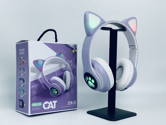 Stn-28 Cute Cat Wireless Bluetooth Headphone Led Light Random Color